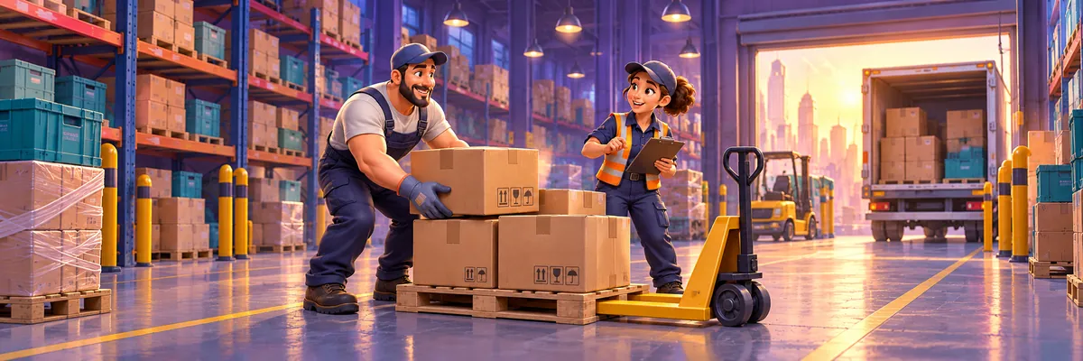 Warehouse team in the Cashforia illustration style