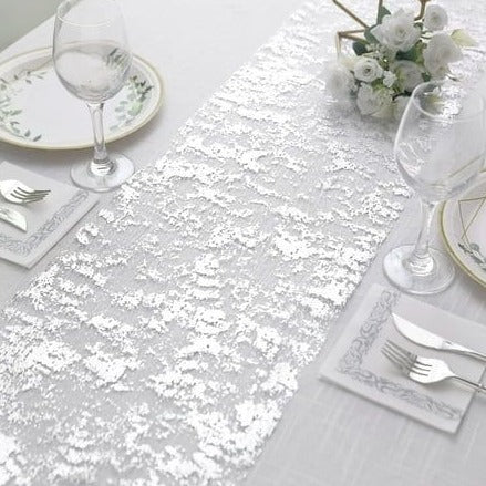 2 Pieces Silver Table Runner Metallic Glitter Table Cloths - 12 x 108 Inch - Chic Decor for Minimalist Weddings