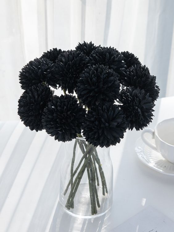 15pcs Black Artificial Silk Hydrangea Chrysanthemum Ball Flowers - Chic Decor for Minimalist and Gatsby Weddings