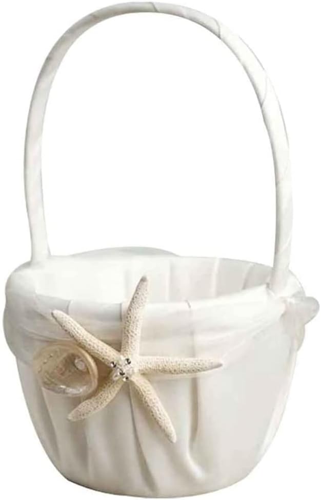 Beach Theme Starfish Seashell Wedding Flower Girl Basket - Perfect for Seaside Ceremonies