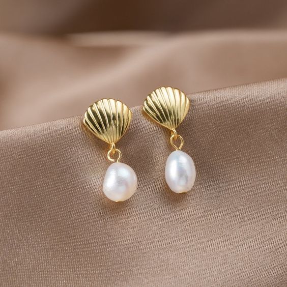 Elegant Seashell Pearl Drop Earrings for Women - Perfect for Wedding & Special Occasions