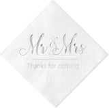 100 pcs Mr and Mrs Silver Cocktail Dessert Napkins - Sleek Minimalist Wedding Essentials