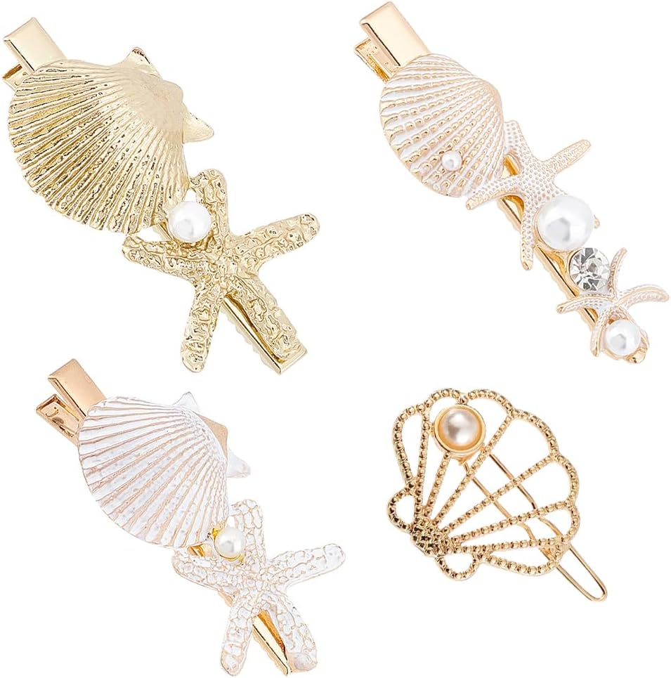 4 Styles Starfish Shell Hair Clips - Elegant Ocean-Inspired Hair Accessories for Weddings