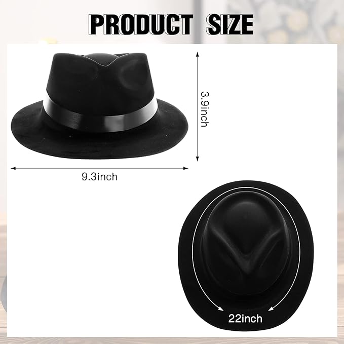 6 Pcs Gangster Hat Set - Plastic Gentlemen Hats for Gatsby Wedding & Costume Events