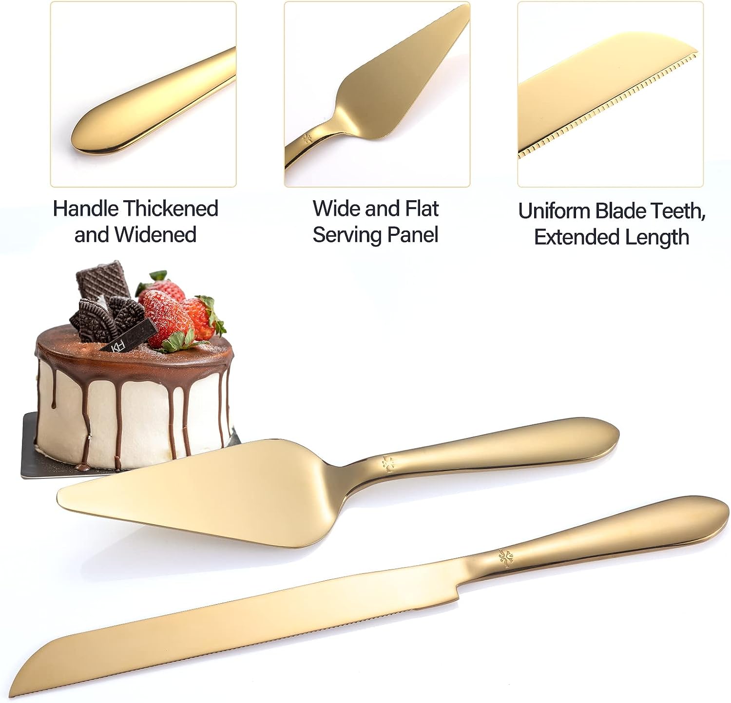 Elegant Gold Wedding Cake Cutting Set - 13" Knife & 10.43" Server for Special Celebrations