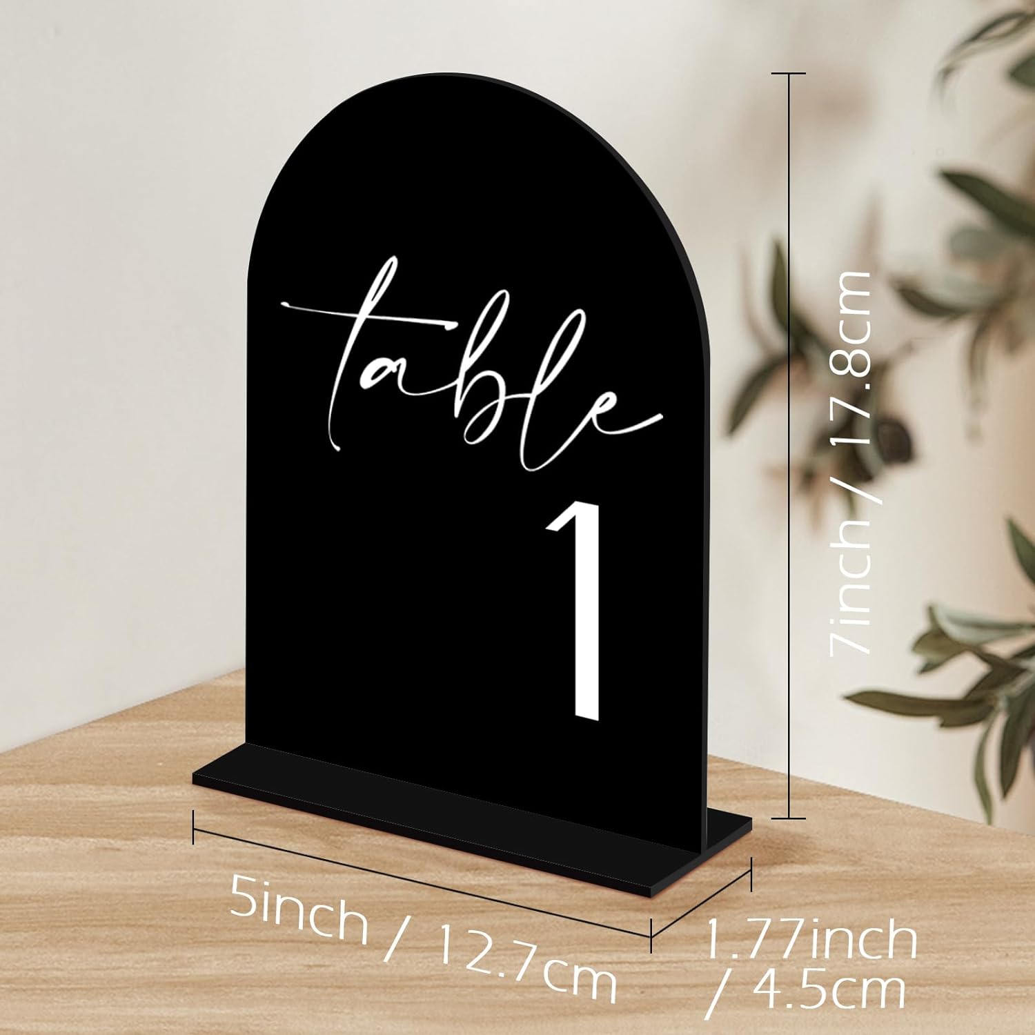 Black Arch Wedding Table Numbers 1-15 with Stands - 5"x7" Arched Acrylic Signs for Minimalist Wedding Decor