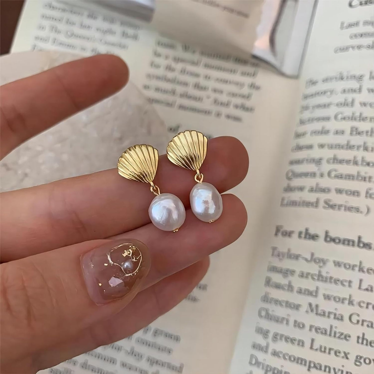 Elegant Seashell Pearl Drop Earrings for Women - Perfect for Wedding & Special Occasions