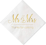 100 pcs Mr and Mrs Gold Cocktail Dessert Napkins - Elegant Minimalist Wedding Tableware