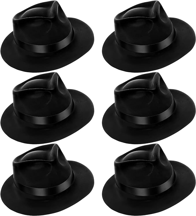 6 Pcs Gangster Hat Set - Plastic Gentlemen Hats for Gatsby Wedding & Costume Events