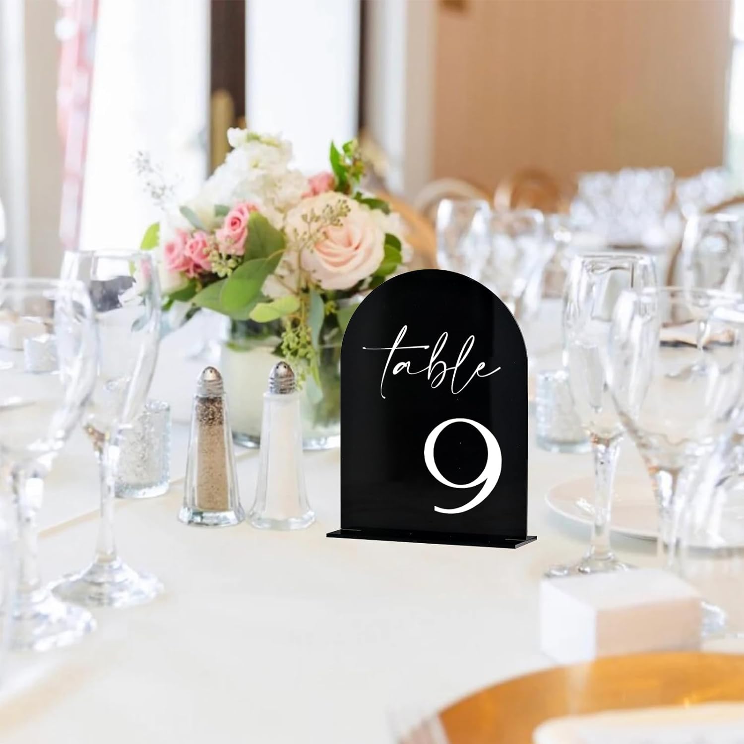 Black Arch Wedding Table Numbers 1-15 with Stands - 5"x7" Arched Acrylic Signs for Minimalist Wedding Decor