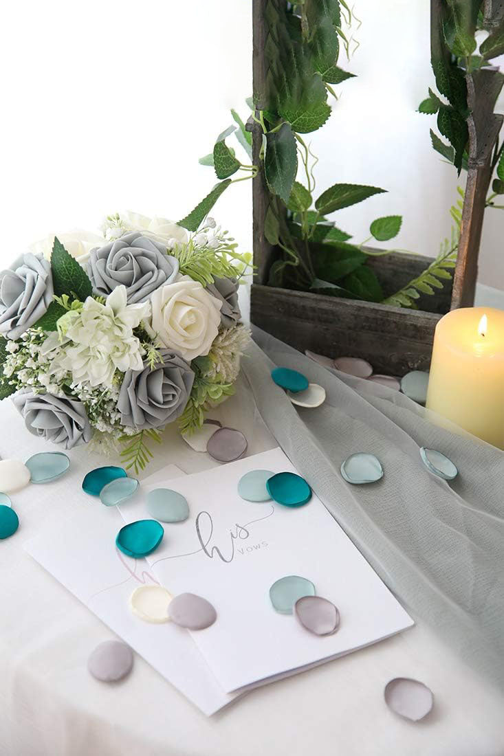 300pcs Teal Green Silk Rose Petals - Elegant Flower Petals for Wedding Flower Girl Basket & Decor