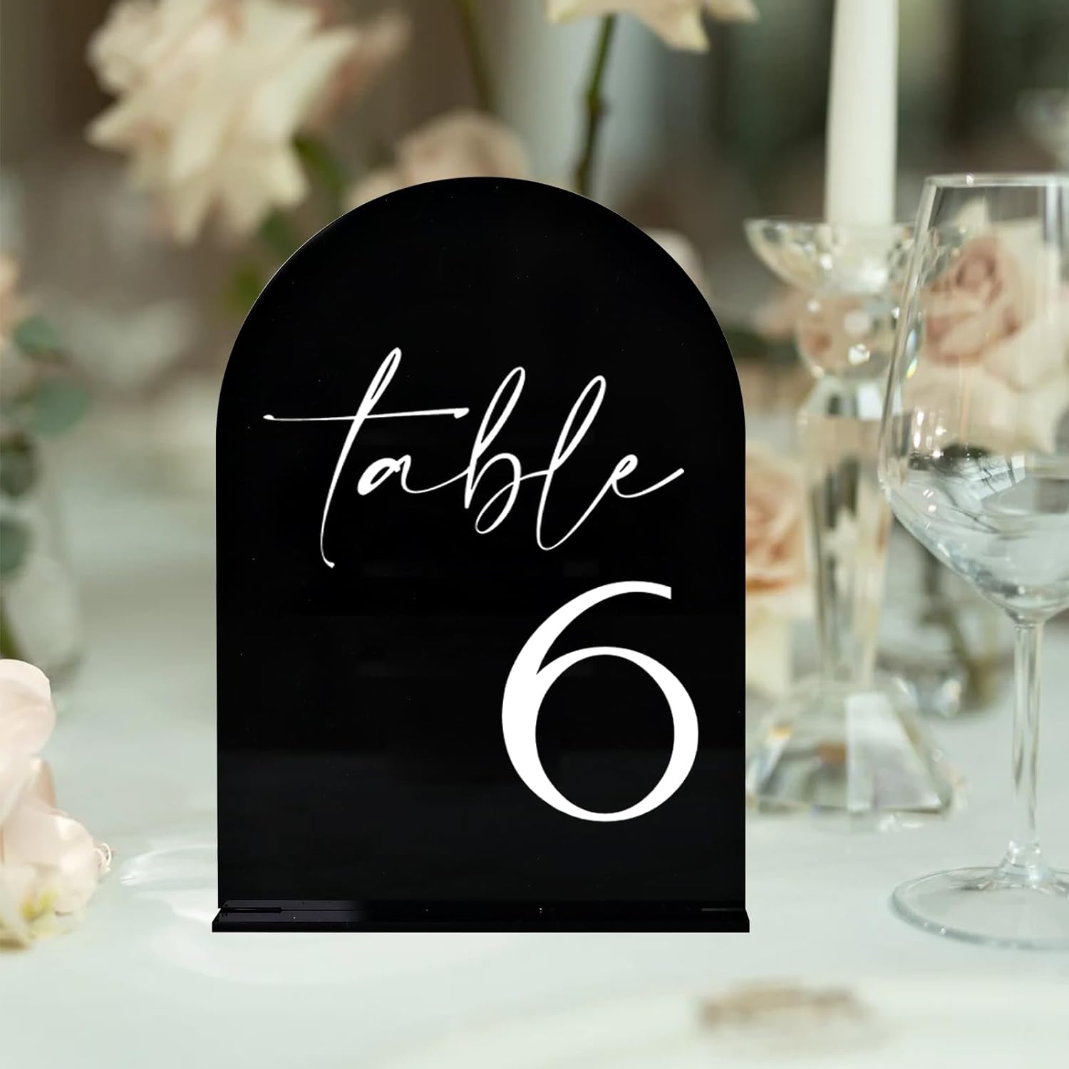 Black Arch Wedding Table Numbers 1-15 with Stands - 5"x7" Arched Acrylic Signs for Minimalist Wedding Decor