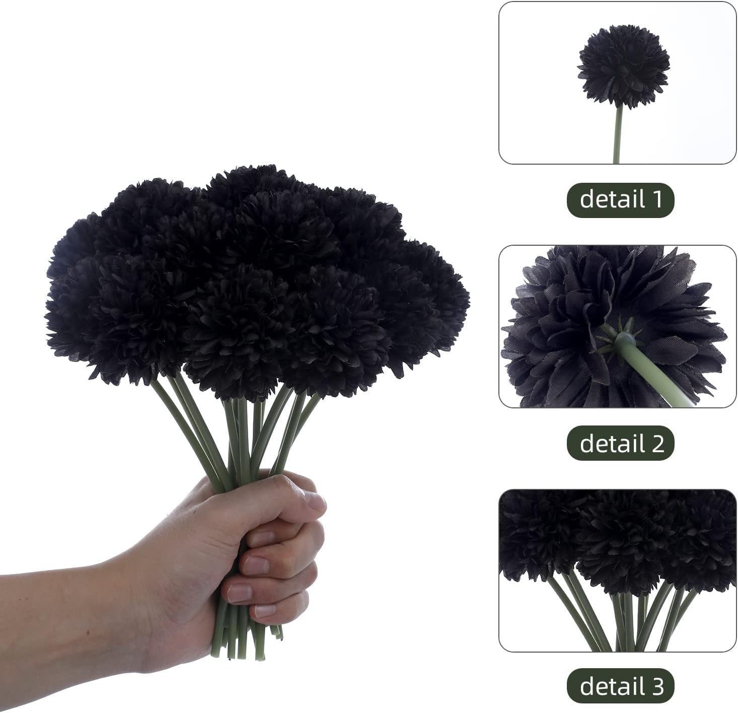 15pcs Black Artificial Silk Hydrangea Chrysanthemum Ball Flowers - Chic Decor for Minimalist and Gatsby Weddings