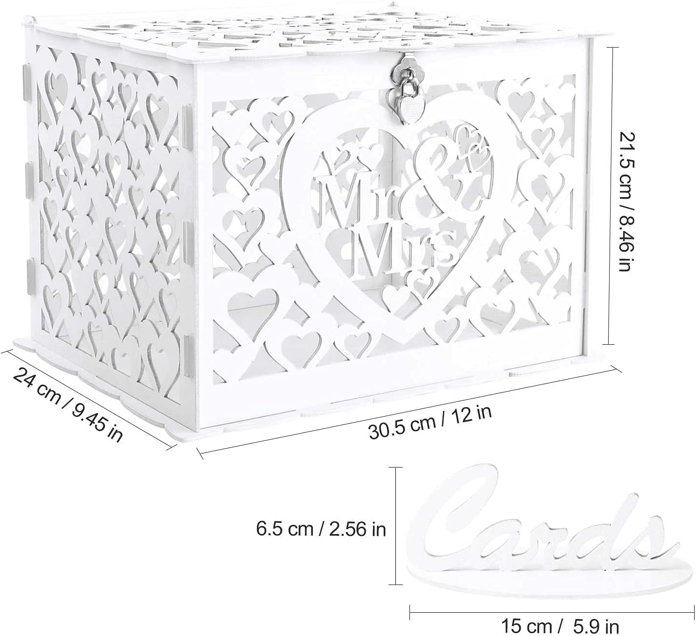 White Mr & Mrs Rustic Wood Gift Post Card Box - Elegant Reception Accessory for Wedding Cards