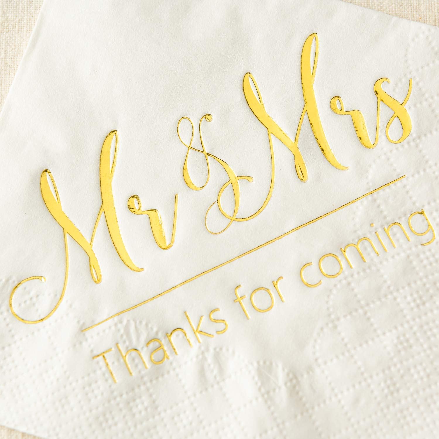 100 pcs Mr and Mrs Gold Cocktail Dessert Napkins - Elegant Minimalist Wedding Tableware