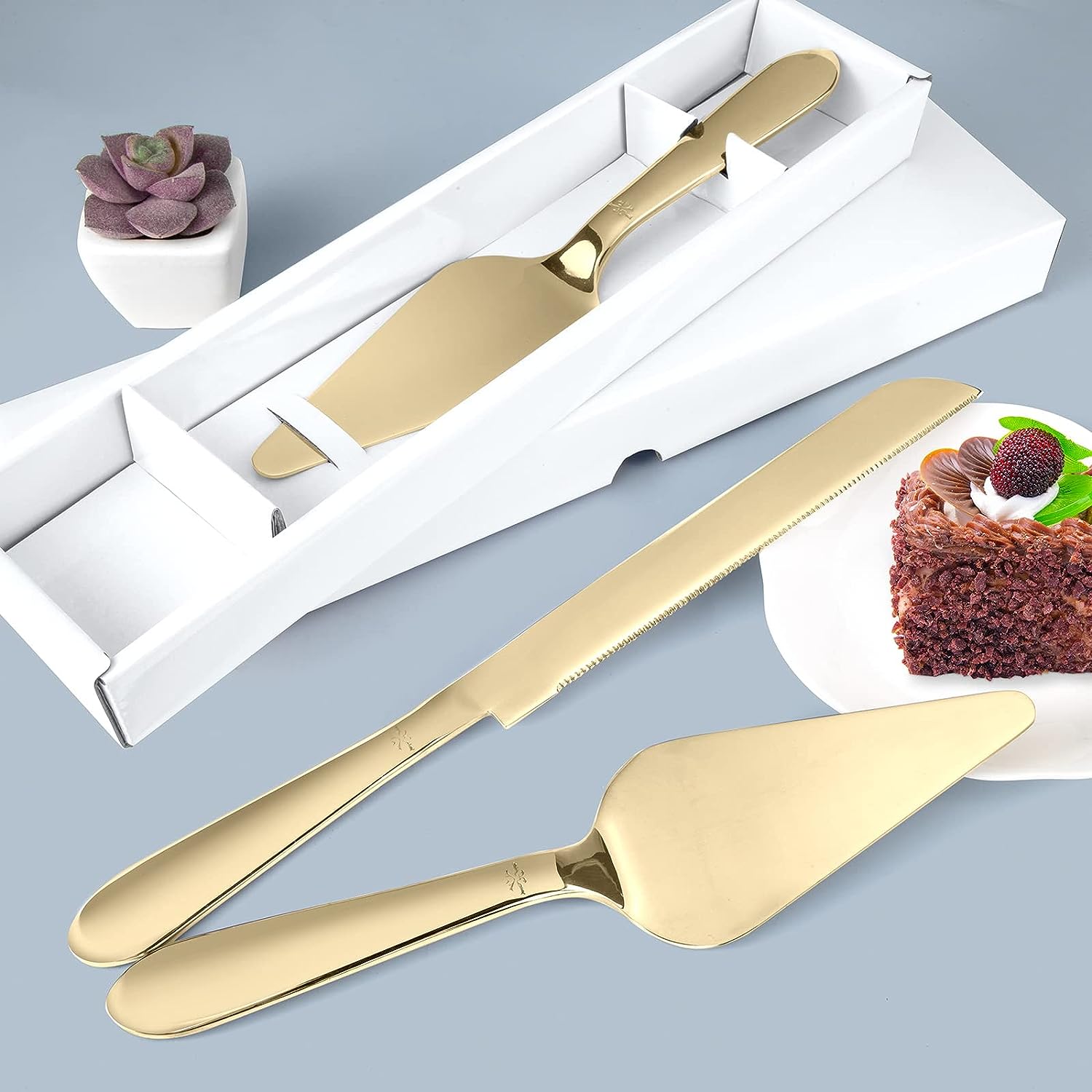 Elegant Gold Wedding Cake Cutting Set - 13" Knife & 10.43" Server for Special Celebrations