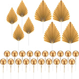 20 Pcs Gold Balls & 8 Pcs Gold Palm Leaves Cake Toppers - Luxe Gatsby Wedding Cake Decor Set