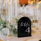 Black Arch Wedding Table Numbers 1-15 with Stands - 5"x7" Arched Acrylic Signs for Minimalist Wedding Decor