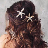 2 Styles Starfish Hair Clips with Gold Pearl Barrettes - Luxurious Wedding Hair Accessories