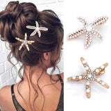 2 Styles Starfish Hair Clips with Gold Pearl Barrettes - Luxurious Wedding Hair Accessories