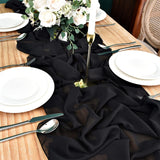 10ft Black Chiffon Table Runner 29x120 - Elegant Wedding Table Decor for Minimalist and Gatsby Themes