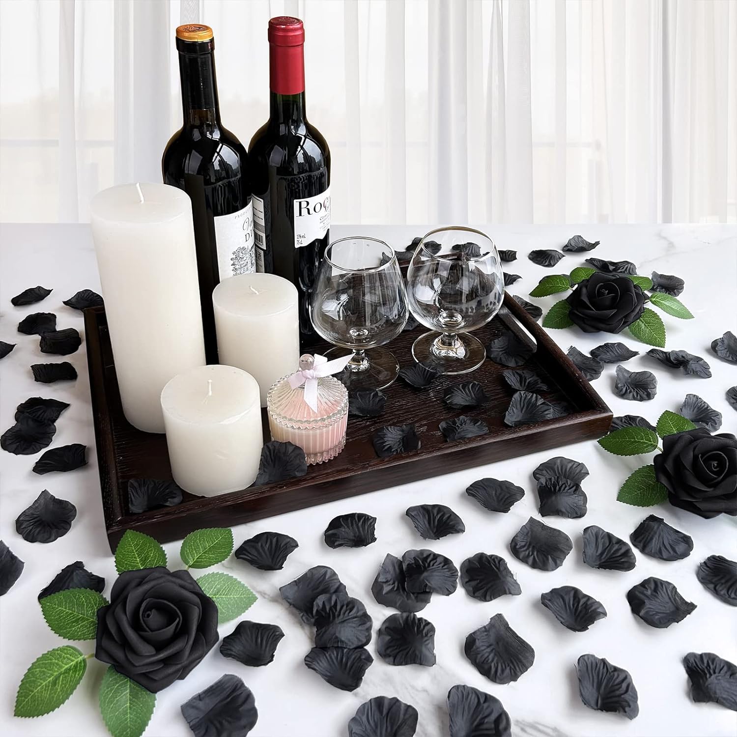 3000 Pcs Black Silk Rose Petals Set - Luxurious Decor for Weddings and Special Occasions