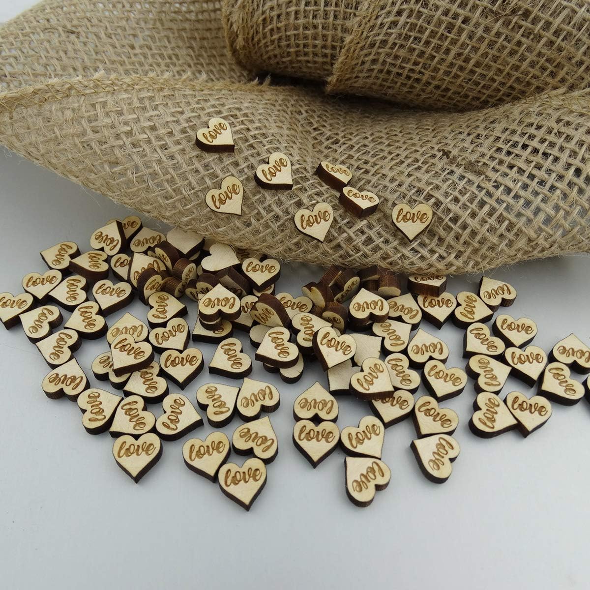 Rustic Romance: 100-Pack Engraved Wood Heart Shaped LOVE Confetti - Charming Wedding Table Decor