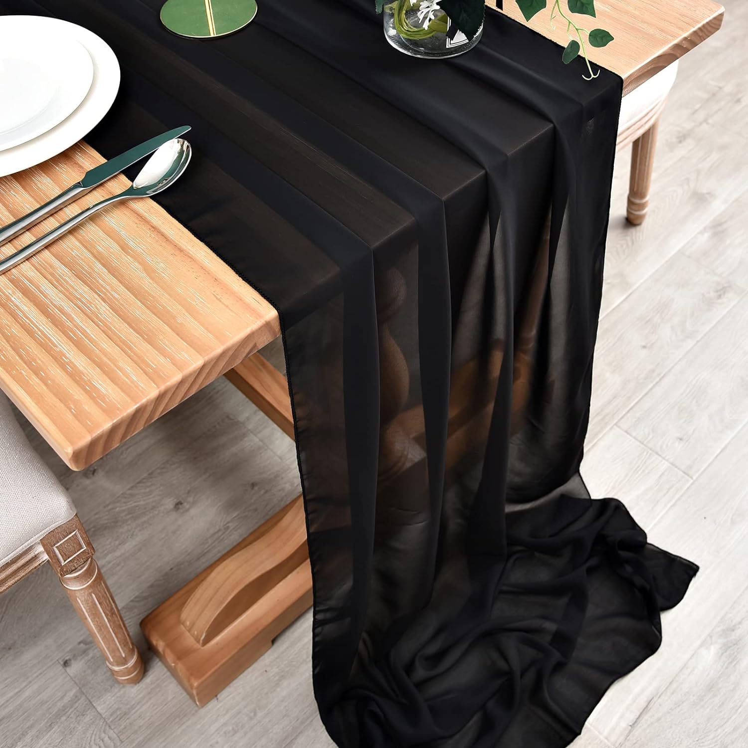 10ft Black Chiffon Table Runner 29x120 - Elegant Wedding Table Decor for Minimalist and Gatsby Themes