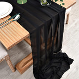 10ft Black Chiffon Table Runner 29x120 - Elegant Wedding Table Decor for Minimalist and Gatsby Themes