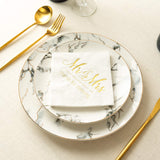 100 pcs Mr and Mrs Gold Cocktail Dessert Napkins - Elegant Minimalist Wedding Tableware