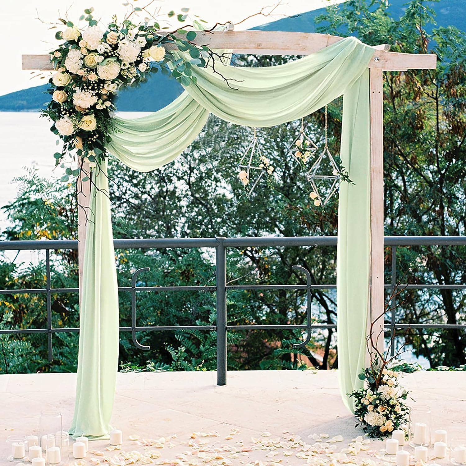 Ethereal Charm: Light Green Chiffon Curtains 5ft x 10ft, 2 Panels - Ideal for Romantic Wedding Decor