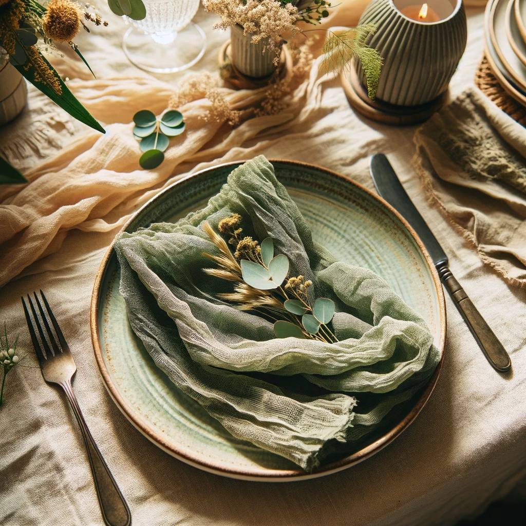 Rustic Boho Charm: Set of 20 Green Cheesecloth Dinner Napkins - Perfect for Weddings and Events