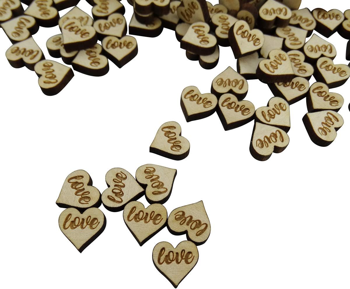 Rustic Romance: 100-Pack Engraved Wood Heart Shaped LOVE Confetti - Charming Wedding Table Decor