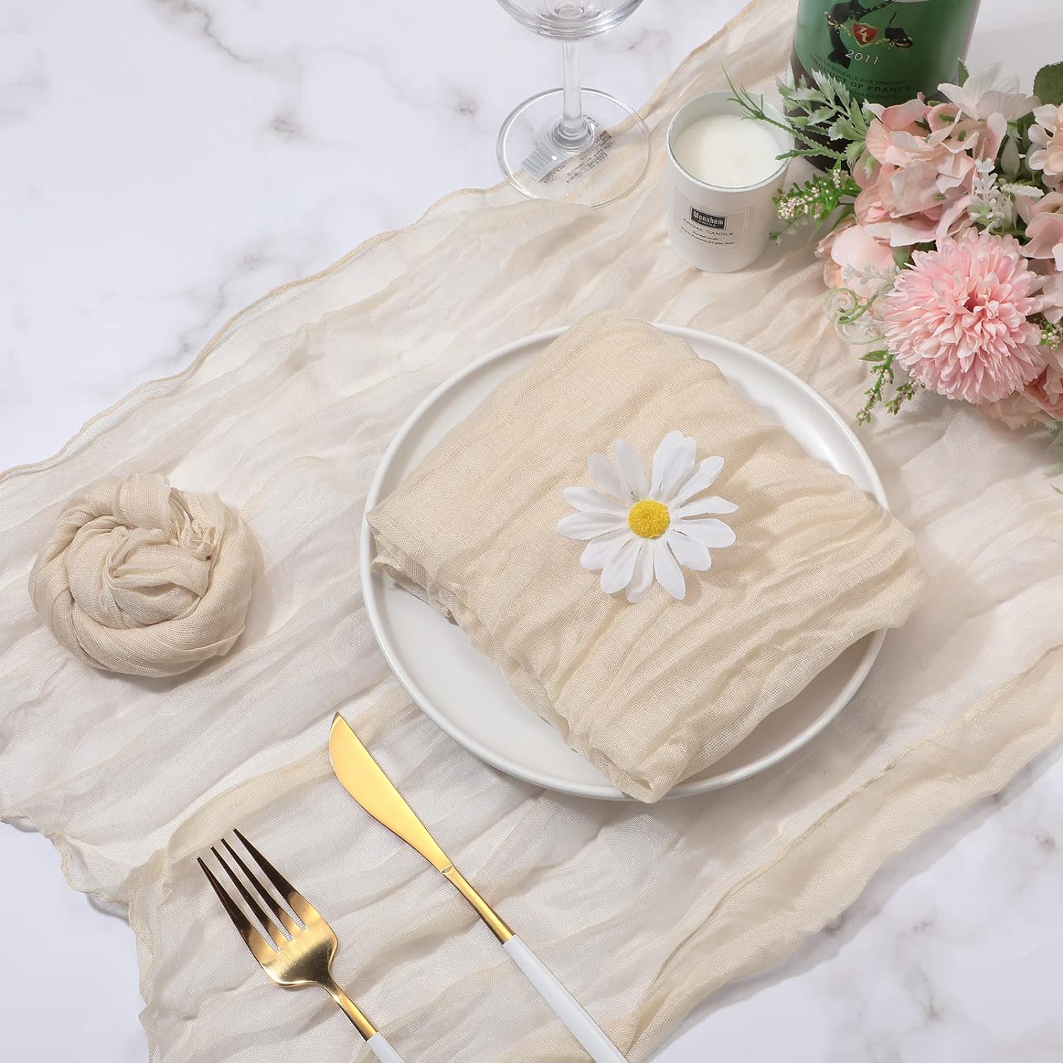 Classic Sophistication: Set of 20 Ivory Cheesecloth Dinner Napkins, 20x20 in - Perfect for Rustic Boho Weddings