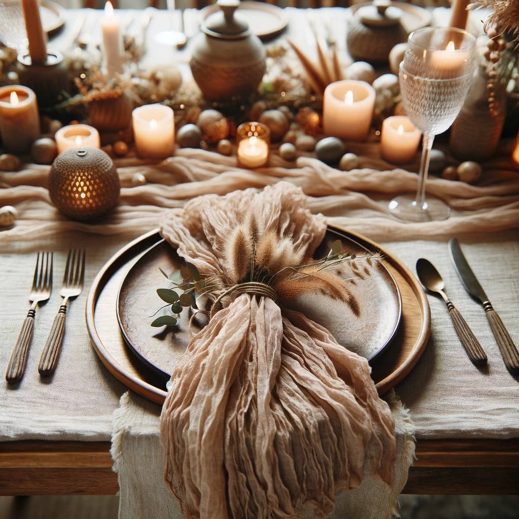 Earthy Elegance: Set of 20 Brown Cheesecloth Dinner Napkins - Rustic Boho Charm for Weddings