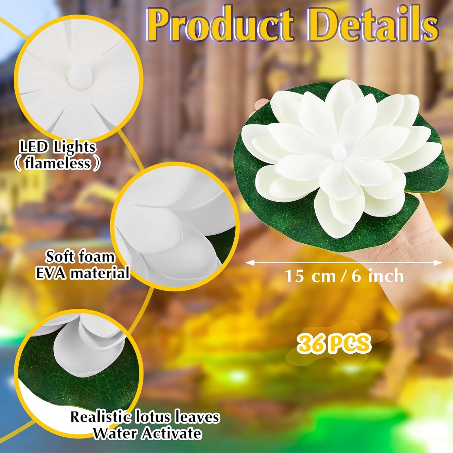 12 Pcs Floating Pool Lights Lotus - 5.91 Inch - Magical Wedding & Event Decor