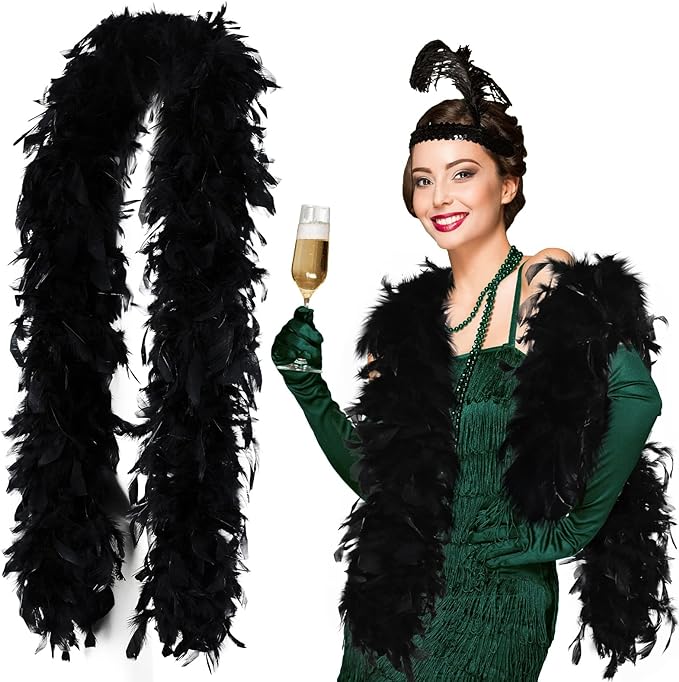 2 Pcs Luxurious Turkey Chandelle Feather Boas - Perfect for Gatsby Wedding Elegance