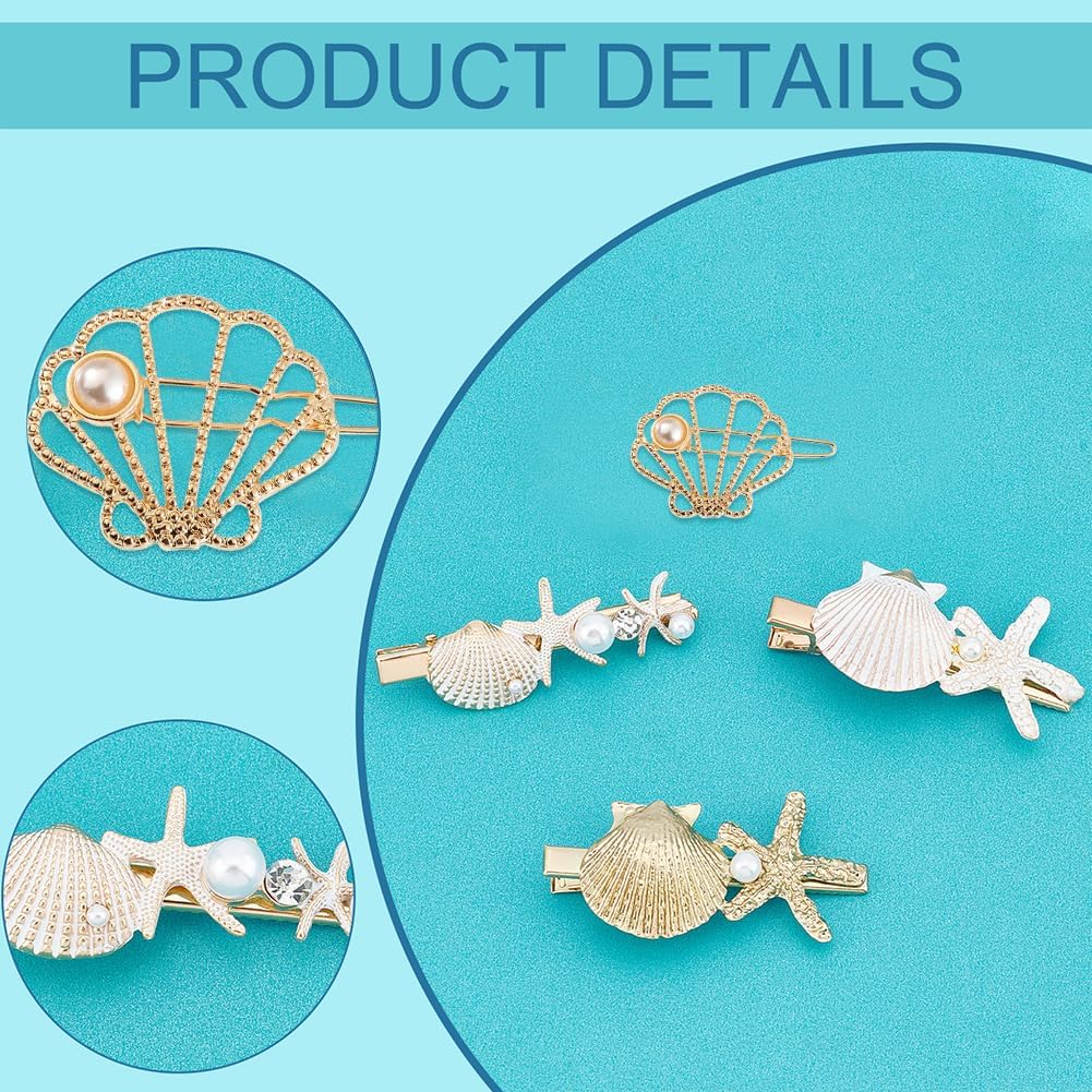 4 Styles Starfish Shell Hair Clips - Elegant Ocean-Inspired Hair Accessories for Weddings