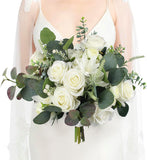 Elegant Bride's Bouquet: 13 x 7 White Roses and Eucalyptus - Timeless Wedding Accessory