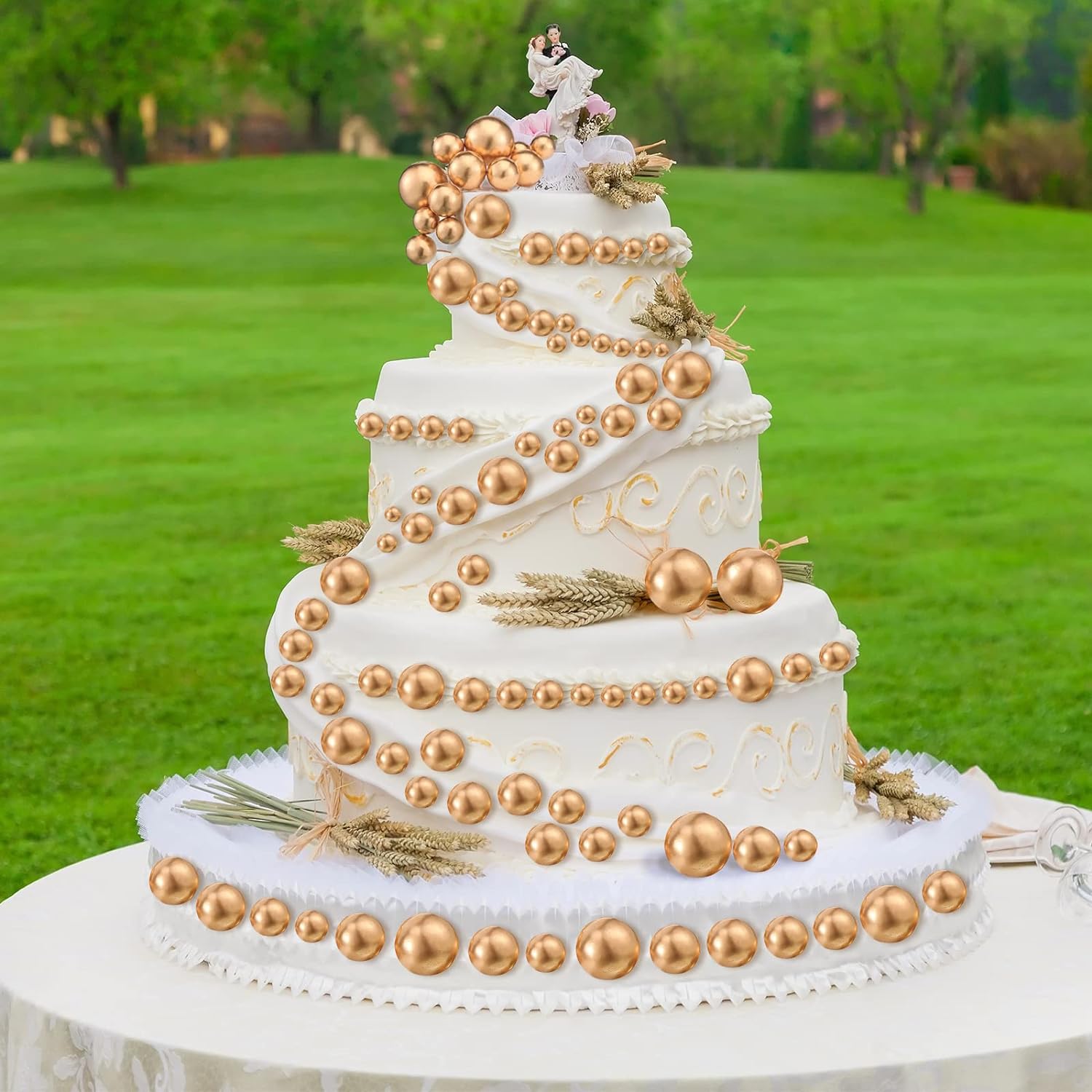 Gold 216 Pcs Balls Mini Cake Toppers Set - 5 Sizes for Elegant Gatsby Wedding Decor