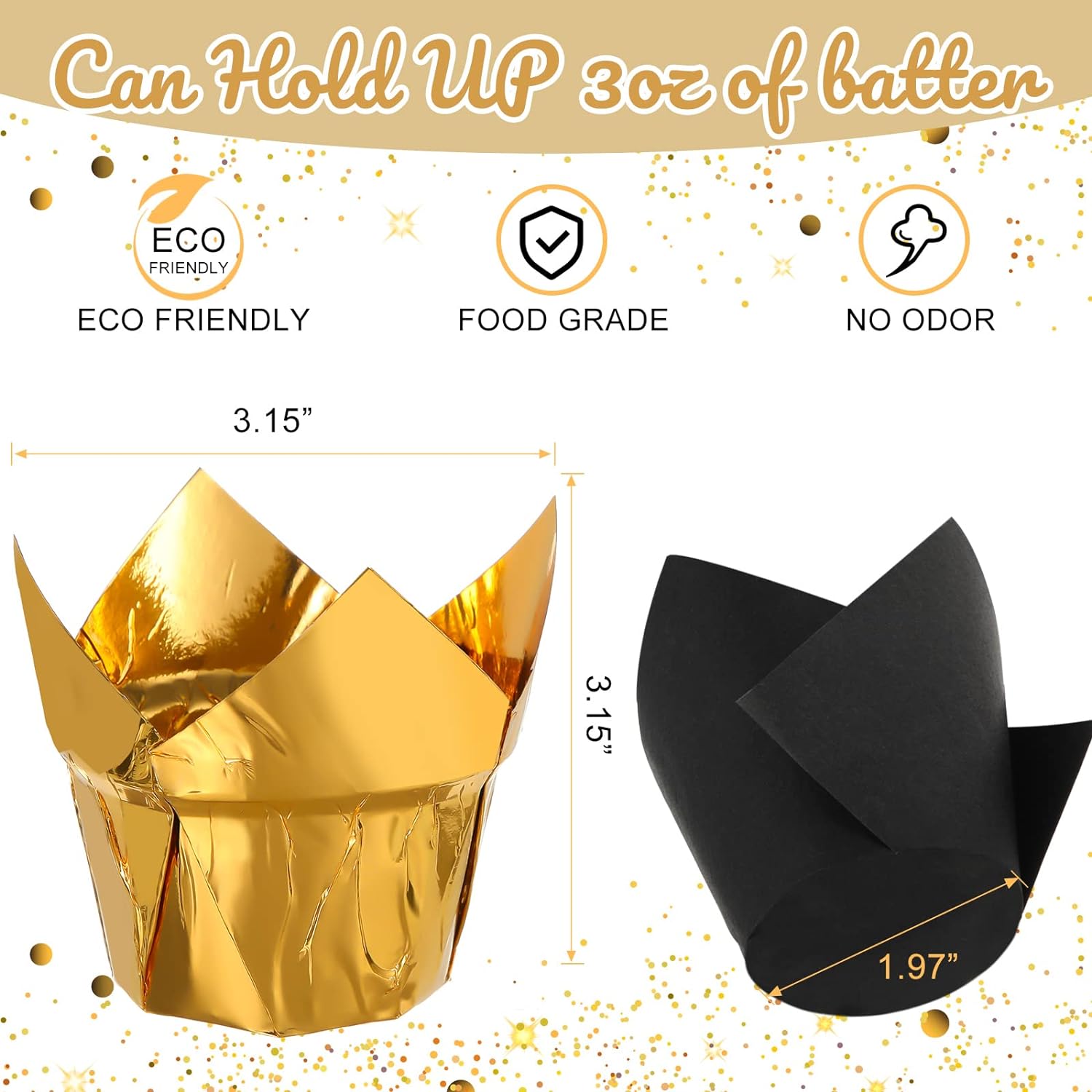 160 Pcs Gold and Black Aluminum Foil Baking Cups - Elegant Cupcake Liners for Gatsby Wedding