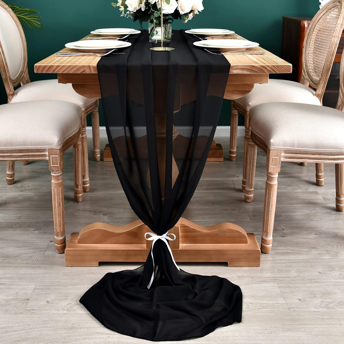 10ft Black Chiffon Table Runner 29x120 - Elegant Wedding Table Decor for Minimalist and Gatsby Themes