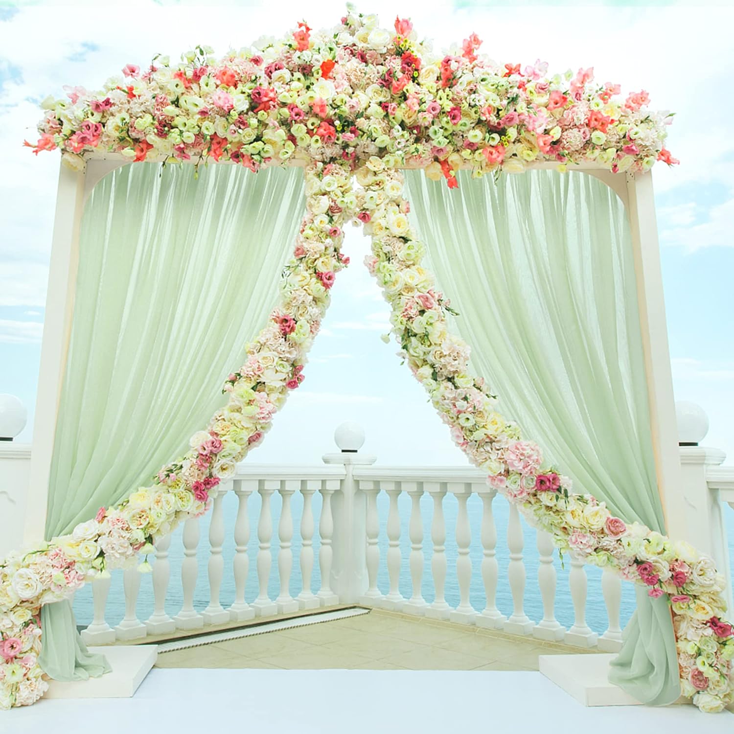 Ethereal Charm: Light Green Chiffon Curtains 5ft x 10ft, 2 Panels - Ideal for Romantic Wedding Decor