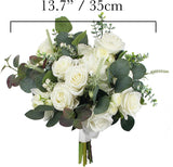 Elegant Bride's Bouquet: 13 x 7 White Roses and Eucalyptus - Timeless Wedding Accessory