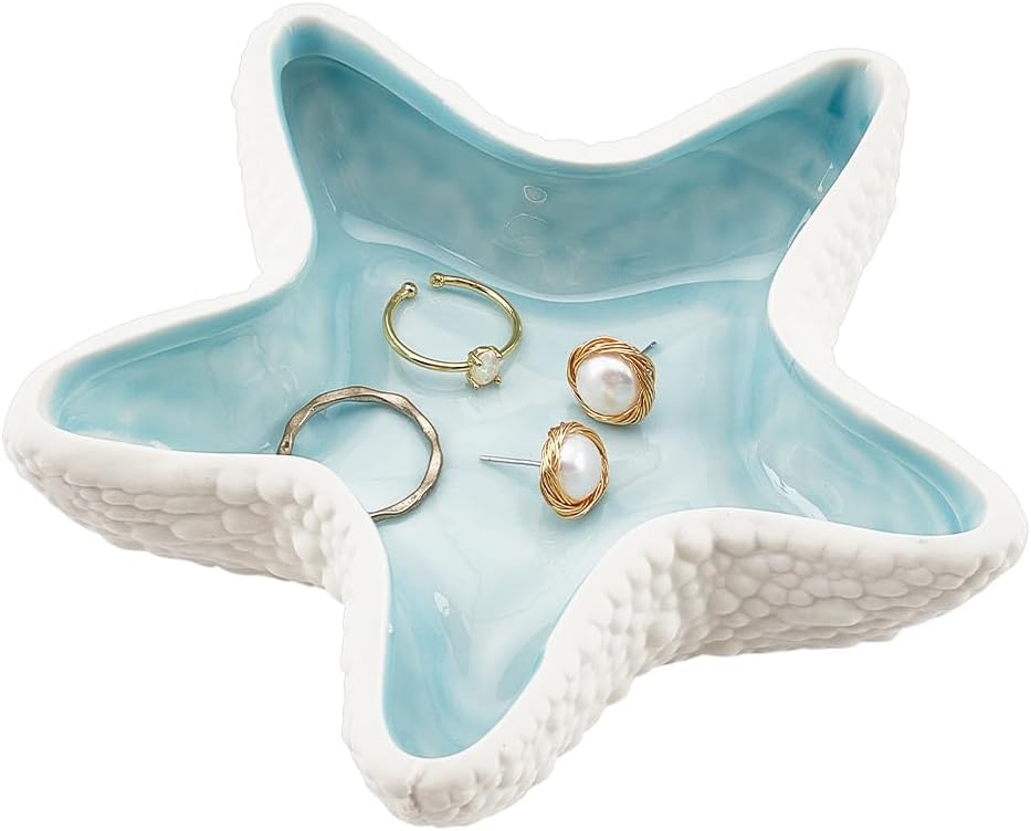 Starfish Shape Ceramic Jewelry Tray for Rings - Perfect for Beach Wedding & Bridal Gifts