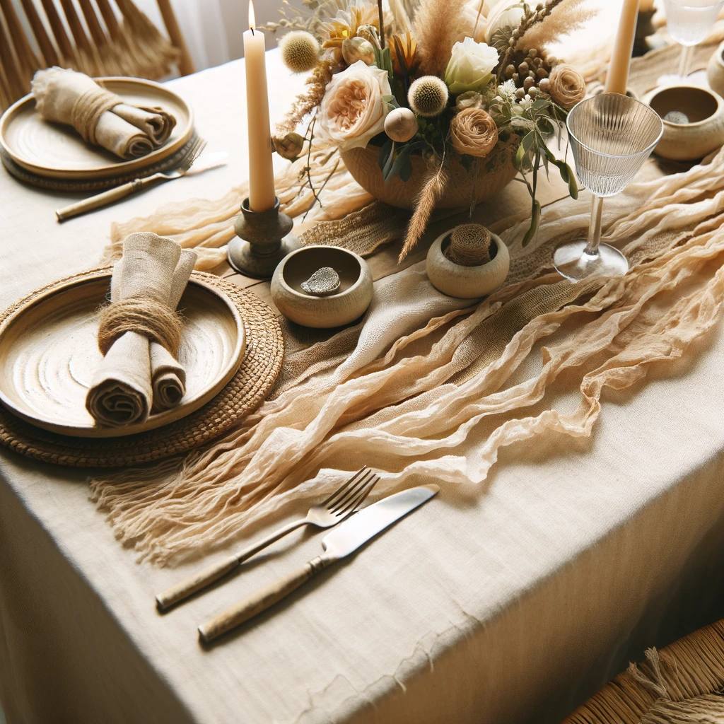 Rustic Elegance: 2-Pack Beige Cheesecloth Table Runner, 35x120 Inches - Ideal for Boho Weddings and Events