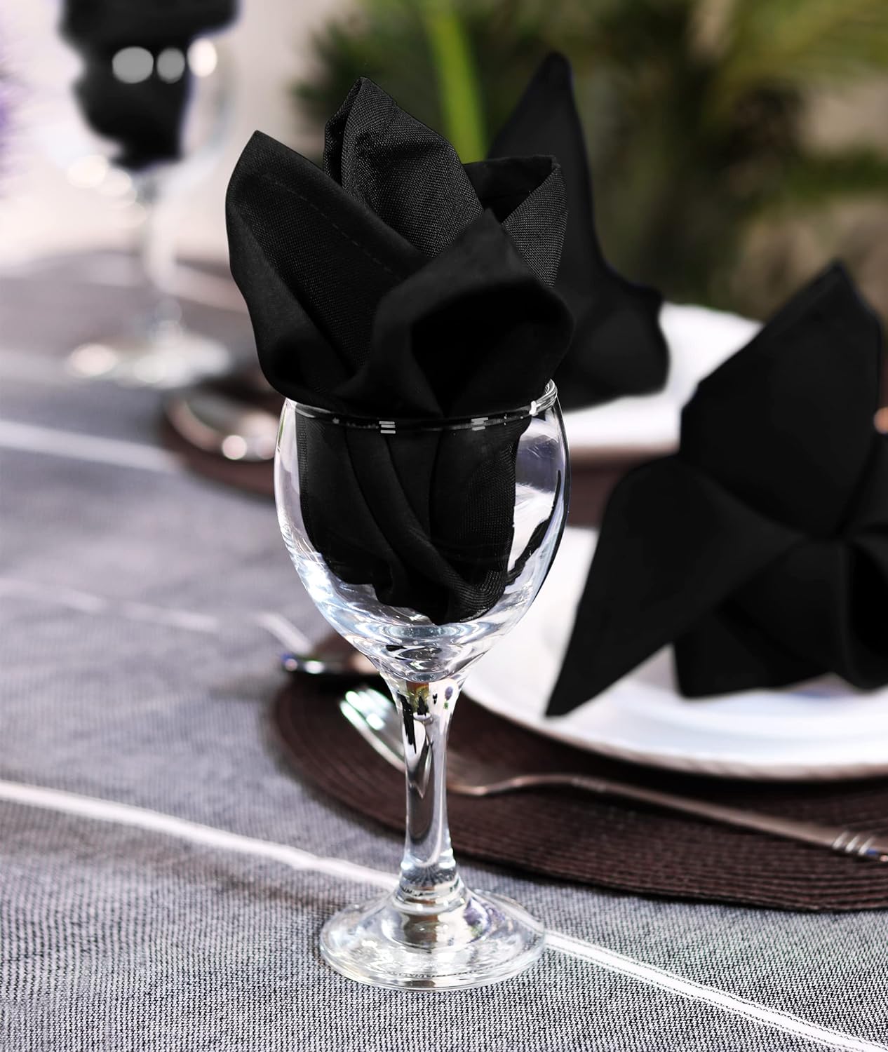 12 Pack Black Cloth Napkins 20x20 Inches - Elegant Fabric Napkins for Minimalist Wedding Decor