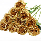 10pcs Gold Artificial Silk Rose Flowers - Luxurious Decor for Gatsby Wedding