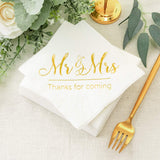 100 pcs Mr and Mrs Gold Cocktail Dessert Napkins - Elegant Minimalist Wedding Tableware