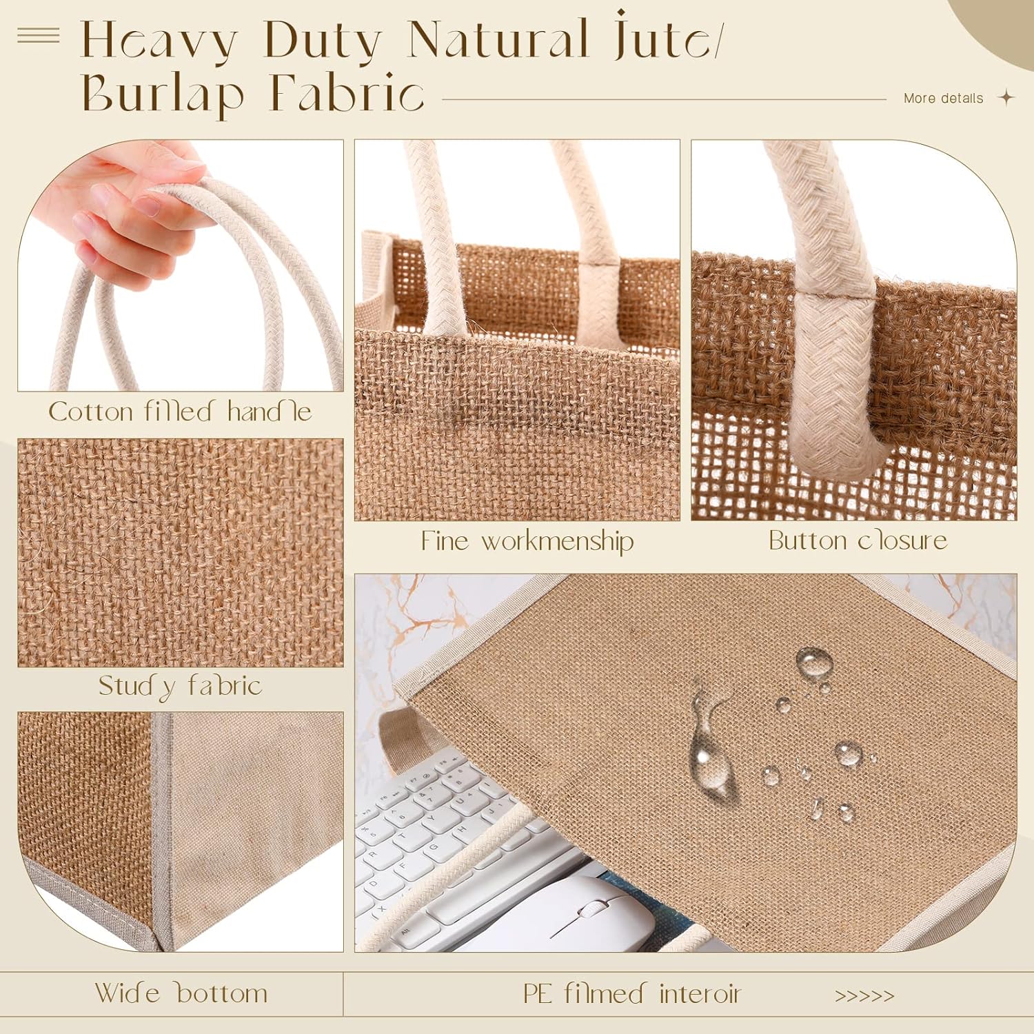 16 Pack Burlap Tote Gift Beach Bags with Cotton Handles - Reusable Bridesmaid Wedding Gift Totes